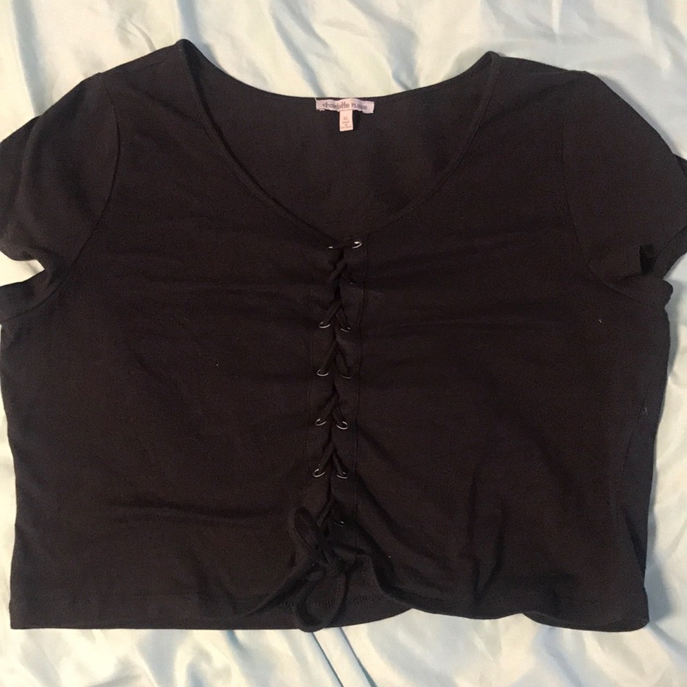 Black crop top lace up XL